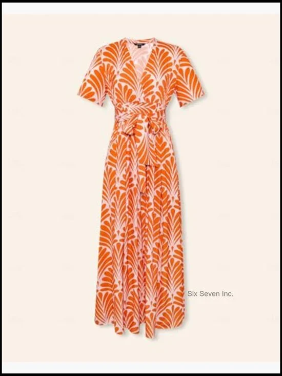 Rayon Boho Maxi Dress with Deep V Neck and Smocked Empire Waist - Picture 6 of 7